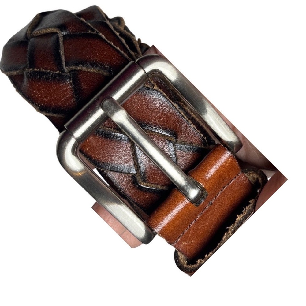 Braided Woven Leather Belt Brown Daniel Cremieux Collection Silver Buckle 38